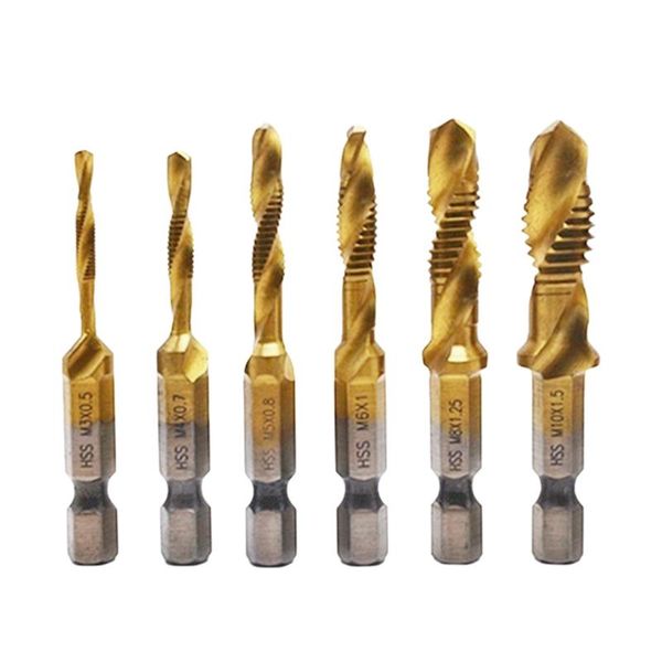 

hand tools tap drill titanium plated hex shank hss screw thread metric bits machine compound woodworking bit