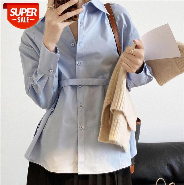 

zhi chuxi's solid color irregular lace-up washed cotton shirt for women, design [self-retained] 5119 #zo83, Black;gray