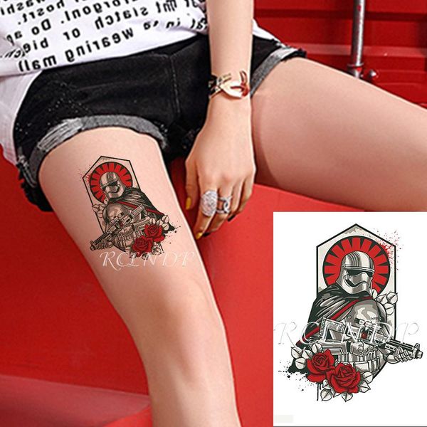 

temporary tattoos waterproof tattoo sticker red rose armor warrior with gun fake tatto flash tatoo hand arm foot art for men women