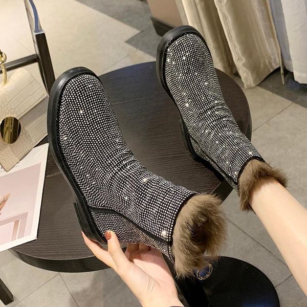 

boots 2021 fashion versatile with plush, Black