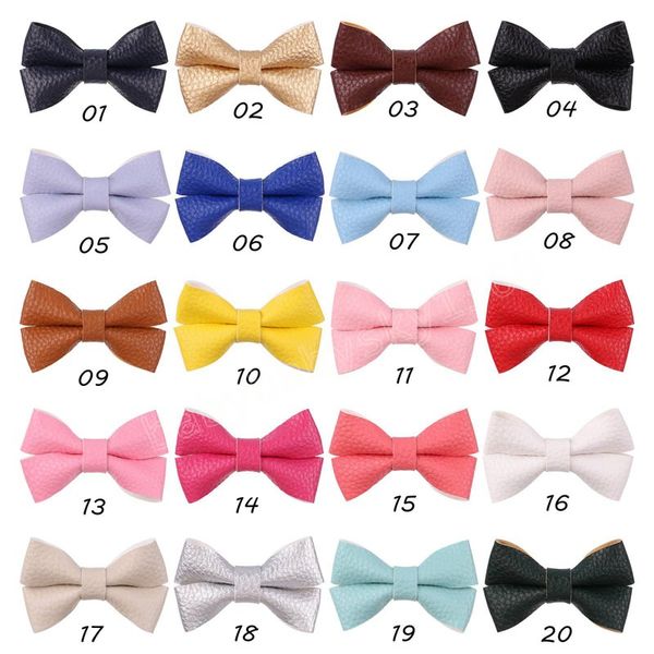 

2.67inch leather pu bowknots hair clip for girl gift new handmade barrettes kids hair accessories, Slivery;white