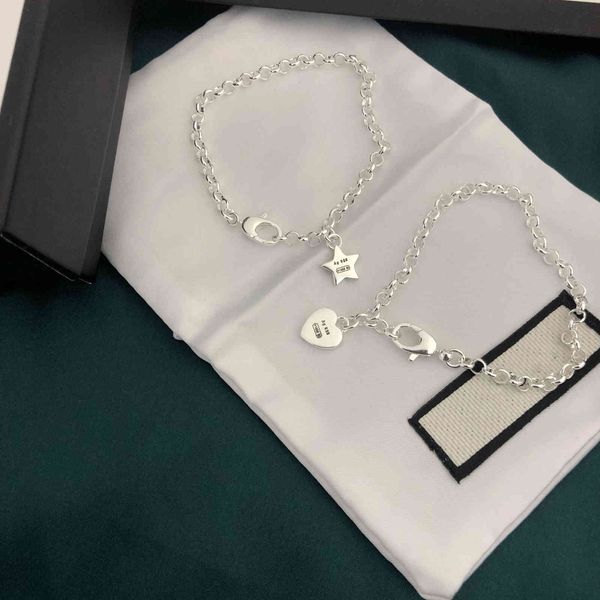 

fine accessories star heart tassel 925 sterling silver bracelet trend men and women lovers s0yen, Golden;silver