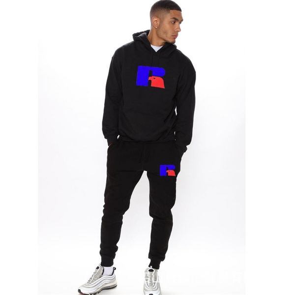 

men's hooded fashion brand letter men's sweater suit, Black