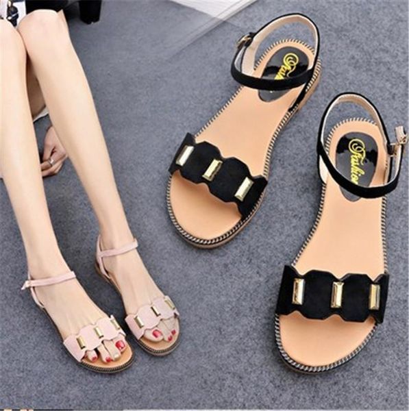 

fashion summer women's sandals flat leisure solid color shoes 2021 female, Black