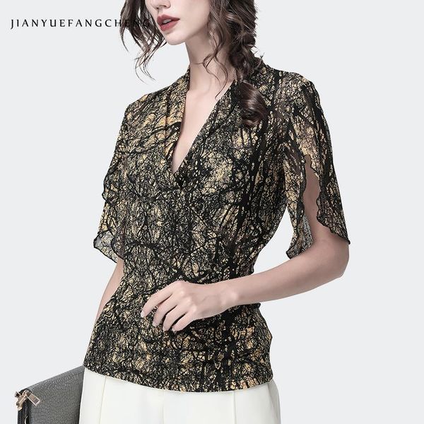 

women's blouses & shirts fashion lace blouse ruffled women progressive space pieces printed v-neck butterfly sleeve plus size elegant, White