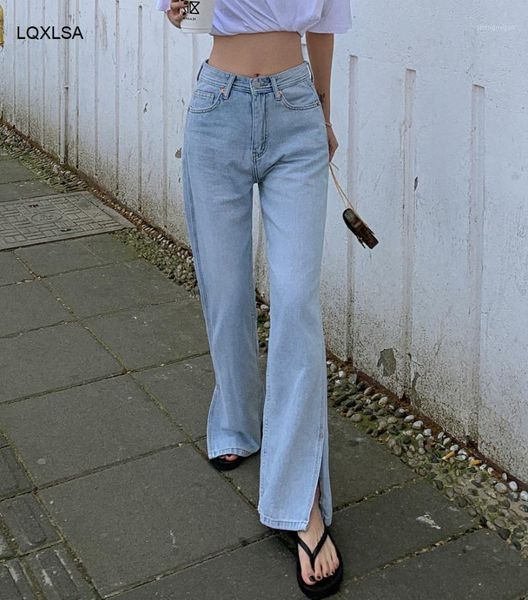 

women's jeans 2022 women spring high waist casual trousers straight denim streetwear wild split wide leg long pants j4048 women's, Blue