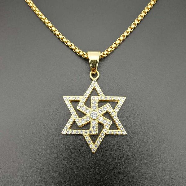 

pendant necklaces hip hop rhinestones pave bling iced out gold stainless steel star of david pendnats necklace for men rapper jewel, Silver