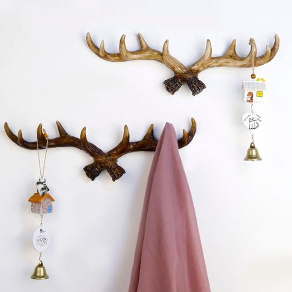 

hooks & rails 1pc retro wooden wall hanging antlers key coat hook creative entrance decoration home