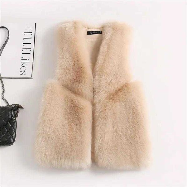 

fashion faux fur coat winter women waist female jacket vest fluffy solid color for ladies 210531, Black;white