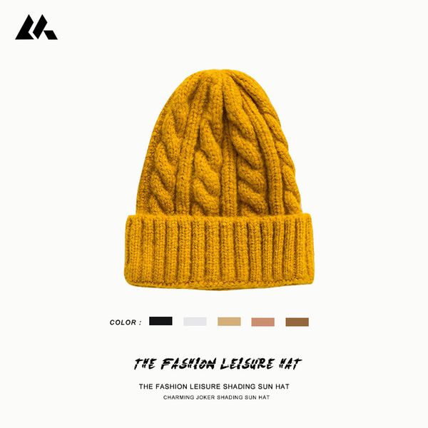 

female autumn winter twist knitted wool hat, Black;white