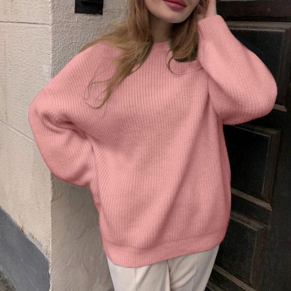 

women's sweaters ladies round neck knitwear pure color thicken casual all-match fashion knitted e3t1, White;black