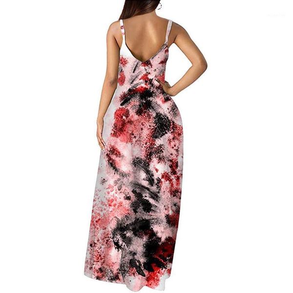 

casual dresses tie-dye printed dress women deep v sling long bohemia plus size vestidos largos party jupe longue femme, Black;gray