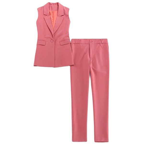 

women's two piece pants blazer two-piece suit casual office temperament jacket small slim cropped trousers 2021, White
