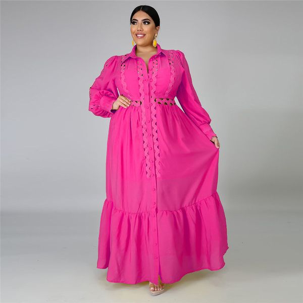 

shirt dressed hollow out unique breasted maxi fashion dress big size for woman, Black;gray
