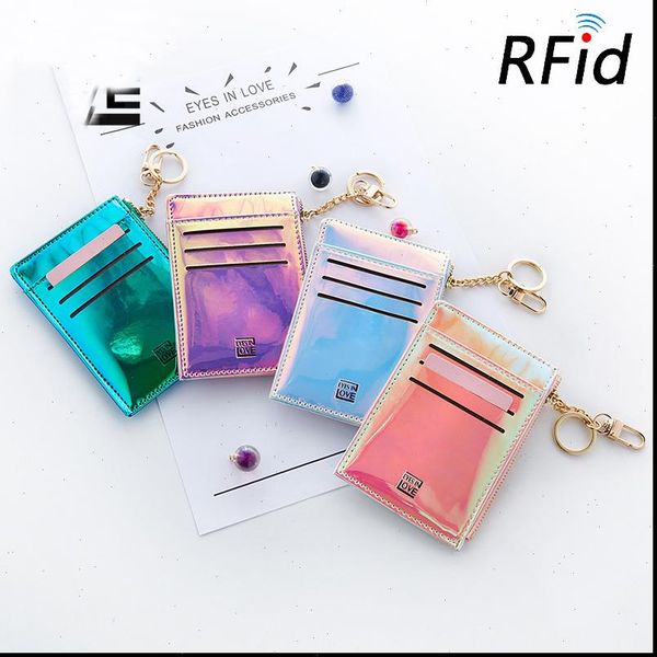 

fashion rfid women holographic wallet money bags ladies card holder slim thin wallets small female coin purses mini vallet, Red;black