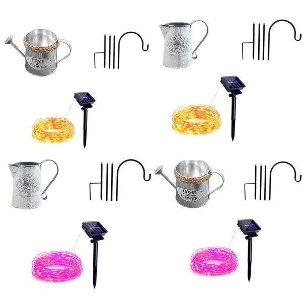 

watering equipments outdoor solar lamp can ornament garden art light decoration hollow-out iron shower led lights string decorations