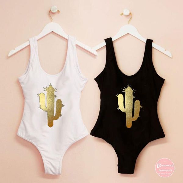 

one-piece suits gold cactus black one piece swimsuit funny letter saying women's monokini swimwear waterproof letters pool party vacati