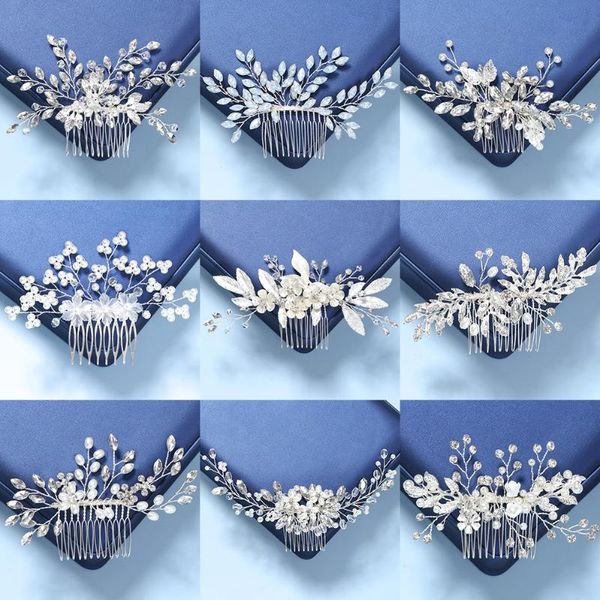 

hair clips & barrettes bridal accessories for women pearl rhinestone comb jewelry silver color wedding headpiece, Golden;silver
