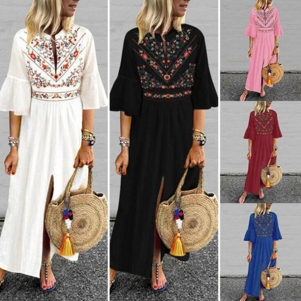 

fine national 2021 women's style loose middle sleeve print stitching a-line, Red