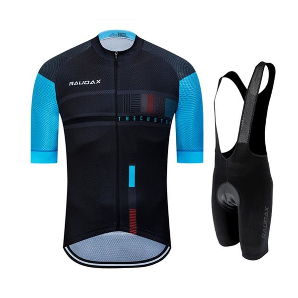 

men cycling jersey 2021 pro team raudax summer sport running riding clothing quick dry set racing mtb bicycle bike uniform sets, Black;blue