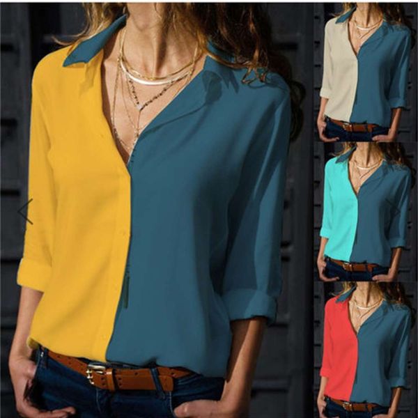

women's t-shirt autumn color matching v-neck shirt large k3gx, White