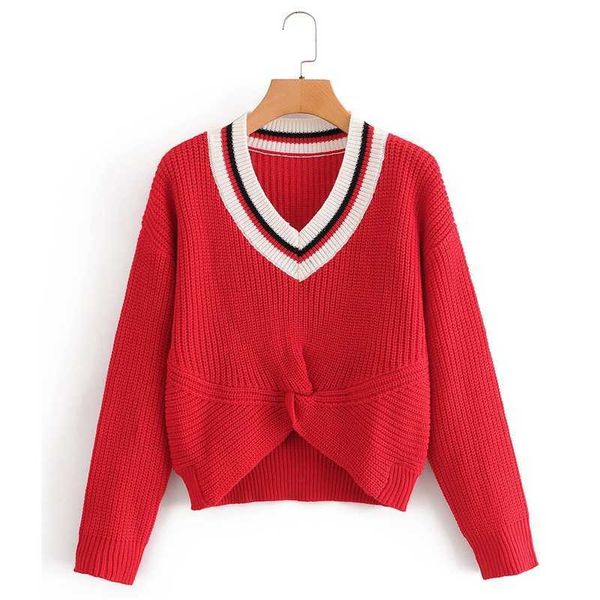

hsa winter clothes women v neck solid twisted pullover and sweaters red cross long sleeve short winter jumpers winter pullover 210716, White;black