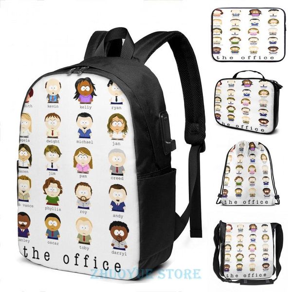 

backpack funny graphic print the office cartoon characters usb charge men school bags women cosmetic bag travel laptop