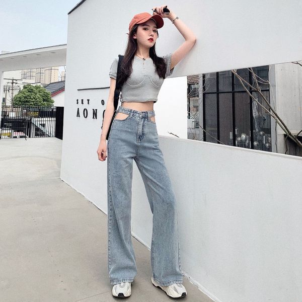 

quality big hole for with high waist women punk denim pencil pants vintage mom boyfriend jeans, Blue