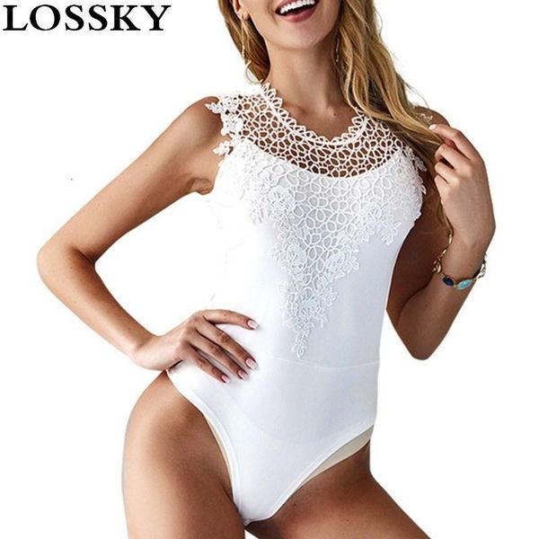 

women's jumpsuits & rompers lace patchwork white bodysuits women o neck sleeveless summer slim female overalls 2021 playsuit, Black;white
