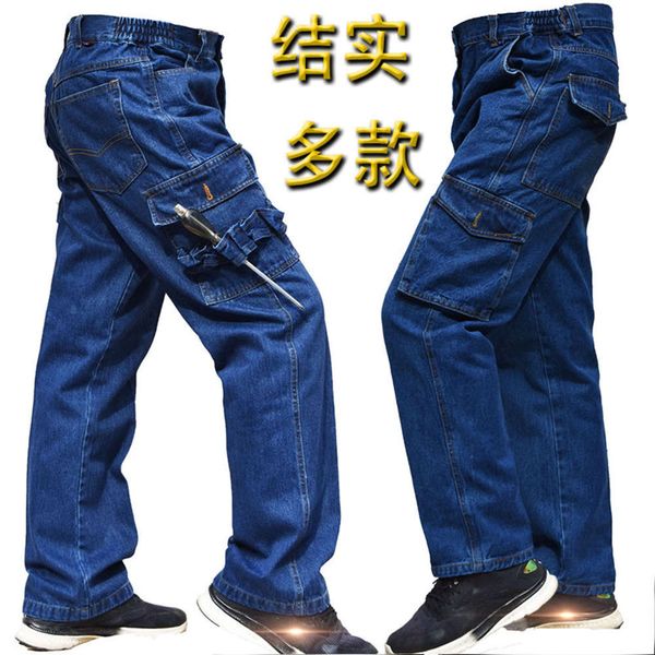 

work denim men protection loose fats fixed about dirty lasser broek jeans cargo, Blue