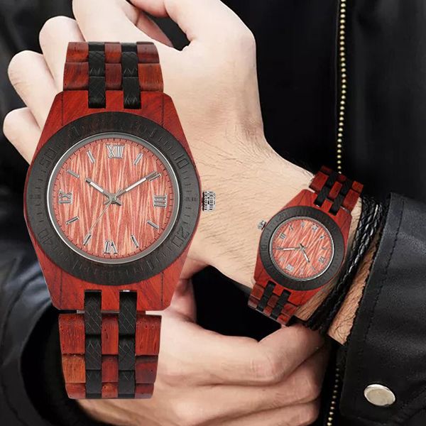 

wristwatches wooden men watch quartz movement luminous pointers ebony red wood bangle for female 2021 arrival, Slivery;brown