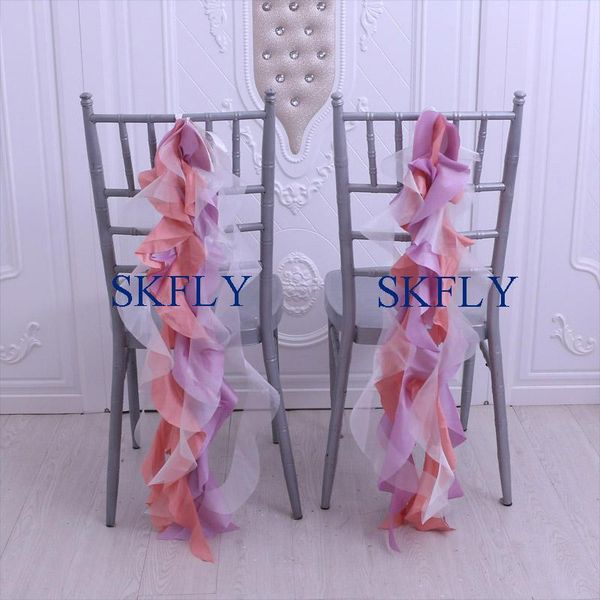 

unique wedding decoration color mixed organza and taffeta curly willow frilly chair sash sashes