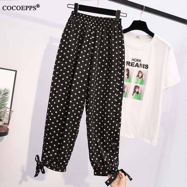 

women's pants & capris cocoepps 5xl 6xl 2021 summer large size polka dot harem women casual loose bloomer trousers plus elastic wiast, Black;white