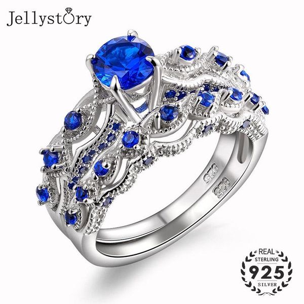

cluster rings jellystory 2 in 1 trendy 925 silver jewelry ring with sapphire gemstones for women wedding party gifts wholesale size 6-10, Golden;silver