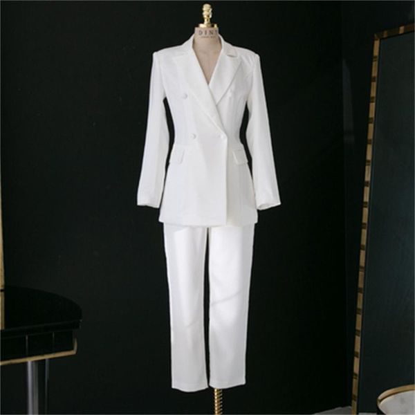 

female fashion suit white spring europe casual business slim jacket pants two-piece women's two piece