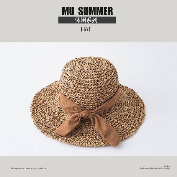 

quality straw female summer travel bow sunscreen sun beach hat versatile fisherman hat, Blue;gray