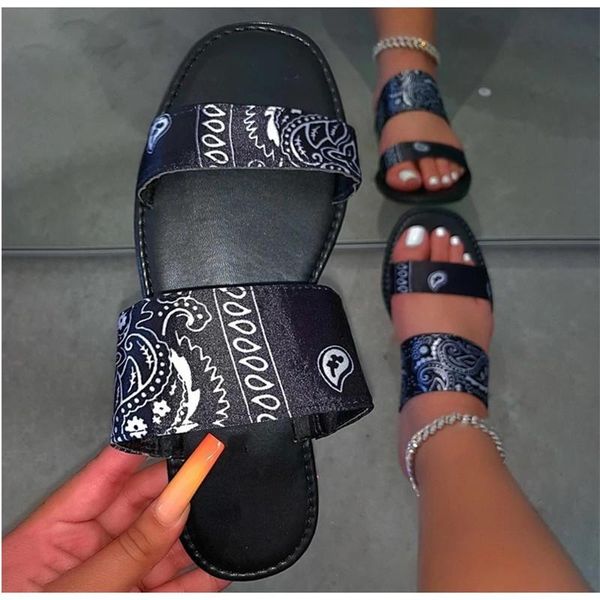 

women slippers 2021 summer pu leather casual slides satin cloth non-slip shoes fashion plus size sandals, Black