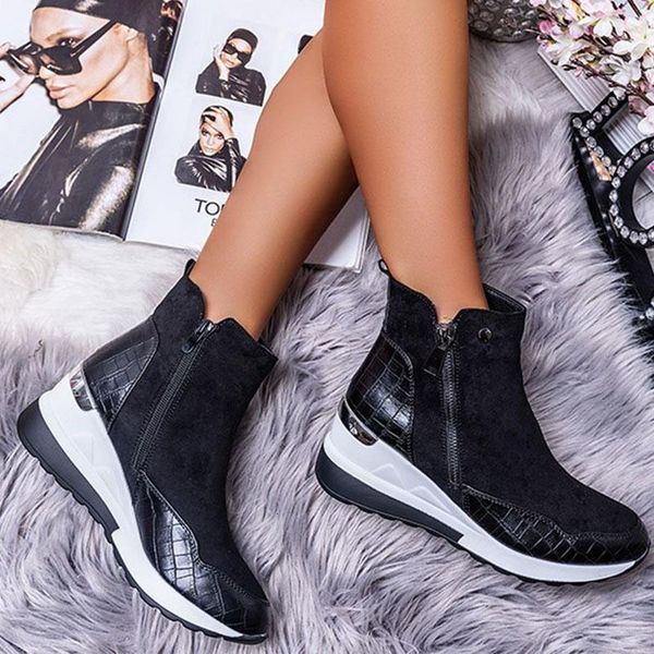 

boots plus size warm plush winter chunky sneakers ankle women shoes woman zipper buckle thick sole platform zapatos mujer k2n9, Black