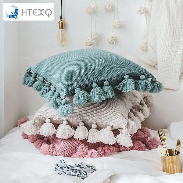 

handmade knitted cushion cover high-grade decoration with lantern tassels decorative square warm throw pillow cushion/decorative