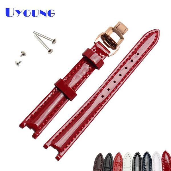 

watch bands genuine leather womens 12mm bamboo grain fashion watchband for t094 wristwatches band small strap, Black;brown