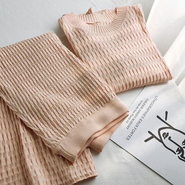

korean simple solid color suit summer round neck sweater + mid-length half body bag hip skirt two-piece tide two piece dress, White