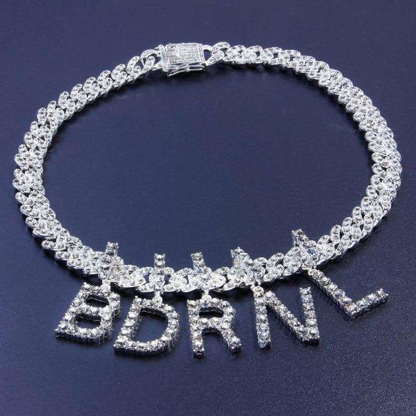 Zircão cúbico Colar de nome personalizado com gelado fora bling grande Miami Chain Chain Hip Hop Jóias DIY letra Gargantilha Pingente Colares