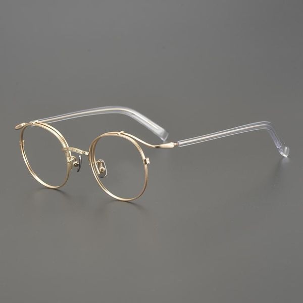 

fashion sunglasses frames japanese hand-made pure titanium glasses frame round men women optical myopia eyeglasses lightweight prescription, Black