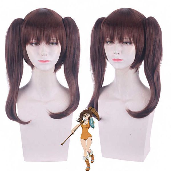 

24inch lace lord shengda cosplay seven original sins diane body + double tiger mouth clip animation wig, Black