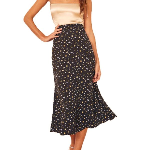 

skirts summer womens 2021 casual black long skirt printing women clothes high waist