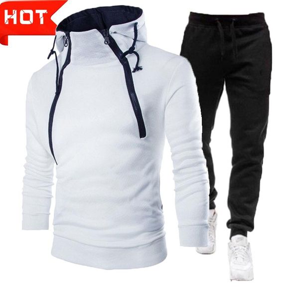 

jogging clothing 2022 fashion tracksuit double zipper cardigan hit color hoodie jacket +casual sweatpants man sets, Black;red