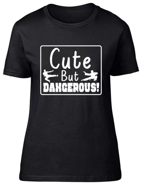 

womens cute but dangerous ladies fitted t-shirt, White;black