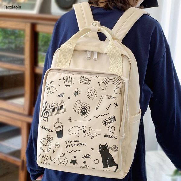 

backpack women student kawaii cartoon female print school bag college girl cute waterproof nylon book graffiti lady