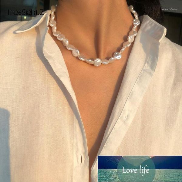 

chokers ingesight.z boho imitation pearl choker necklaces women statement handmade short clavicle chain collar jewelry1 factory price expert, Golden;silver