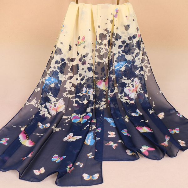 

2020 thin ladies chiffon scarves whole printing is prevented bask in women's small towel xq04 long, Blue;gray